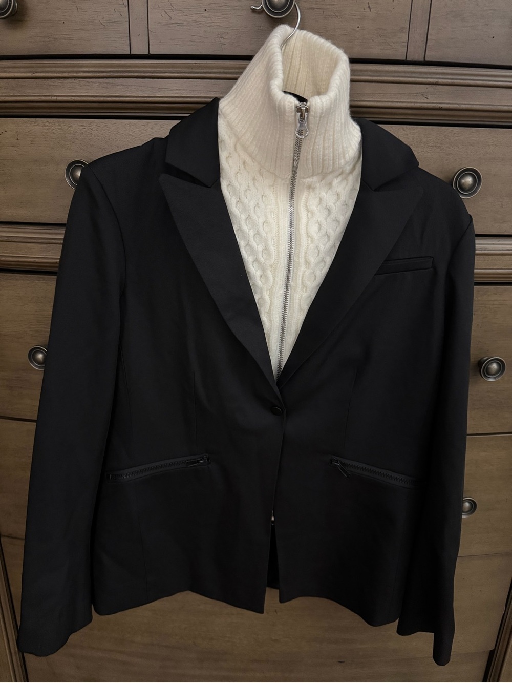 Black Women's Tailored Blazer with Cream Knit Inner Removable Layer